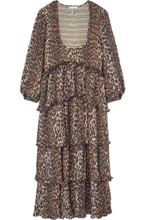 Ganni Midi Dresses, female, , XS, Leopard Print Midi Dress