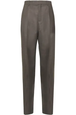 Saint Laurent Suit Trousers, male, , L, High Waist Wool Trousers Grey Carrot Fit