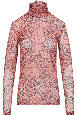 DRIES VAN NOTEN Long Sleeve Tops, female, , XS, Hoyser Graphic Print High-Neck Long-Sleeve Top