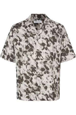 Samsøe Samsøe Short Sleeve Shirts, male, , L, Printed Linen Cuban Collar Shirt