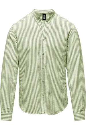 Bomboogie Casual Shirts, male, , M, Linen/Cotton Striped Shirt with Mandarin Collar