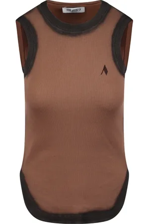 The Attico Sleeveless Tops, female, , XS, Terracotta Tank Top with Logo Embroidery