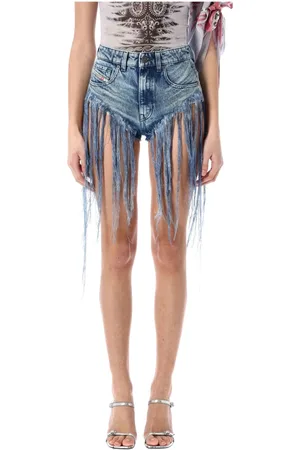 Diesel Denim Shorts, female, , W28, Fringed Denim Shorts Ss25