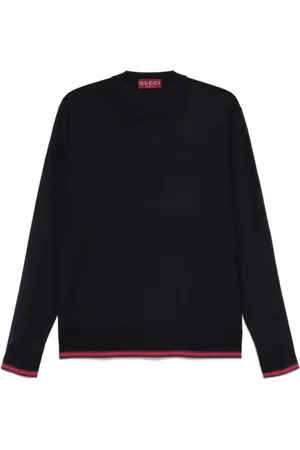 Gucci Round-neck Knitwear, male, , M, Midnight Wool Jumper with Web Trim