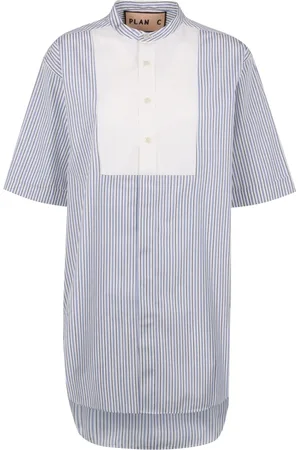 Plan C Shirts, female, , 2XS, Striped Cotton Shirt with Side Slits