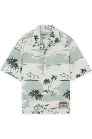 Maison Kitsuné Short Sleeve Shirts, male, , L, Island Print Bowling Shirt