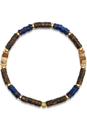 Nialaya Bracelets, male, , L, Wristband with Blue Lapis, Jasper, Gold, and Coconut Heishi Beads