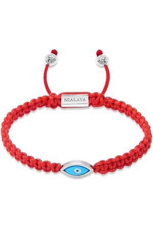Nialaya Bracelets, male, , S, Red String Bracelet with Silver Evil Eye