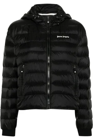 Palm Angels Quilted Hooded Coat with Logo Print
