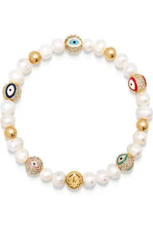 Nialaya Bracelets, male, , L, Evil Eye Pearl Bracelet