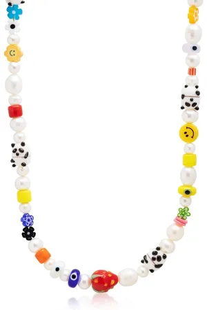 Nialaya Necklaces, male, , S, Panda Pearl Choker with Assorted Beads