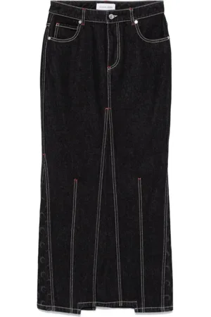 Marine Serre Denim Skirts, female, , L, Moon Denim Long Skirt