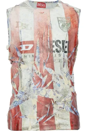 Diesel Sleeveless Tops, male, , M, Red Striped Tank Top
