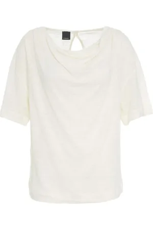 Pinko Linen T-Shirt with Cowl Neckline