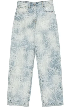 Palm Angels Wide Jeans, female, , W25, Palm Printed Straight Leg Jeans