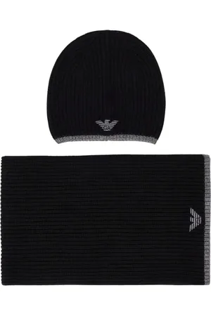 Emporio Armani Winter Scarves, male, , ONE SIZE, Luxury Grey Beanie and Scarf Set with Logo