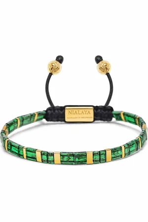 Nialaya Bracelets, male, , L, Bracelet with Marbled Green and Gold Miyuki Tila Beads