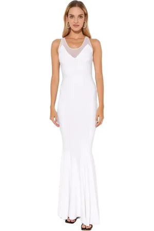 Norma Kamali Maxi Dresses, female, , XS, Maxi Dress Mesh Insert V-Neck