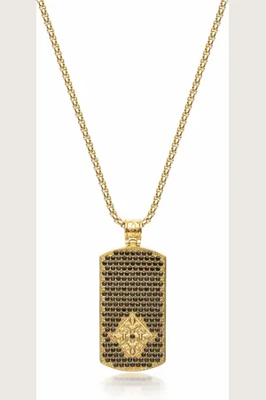 Nialaya Necklaces, male, , ONE SIZE, Gold & Black Dog Tag Necklace