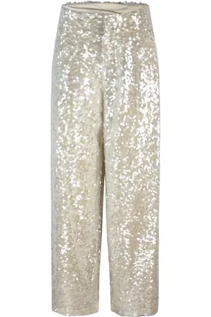 Serafini White Sequin Wide Leg Trousers