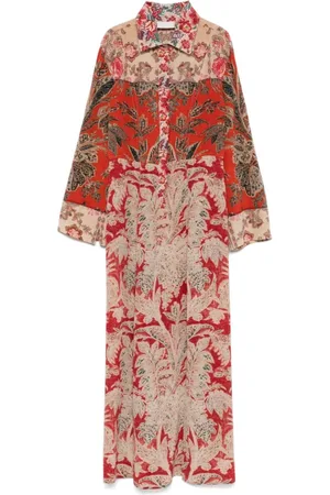 PIERRE-LOUIS MASCIA Graphic Print Brown Dress with Side Slits