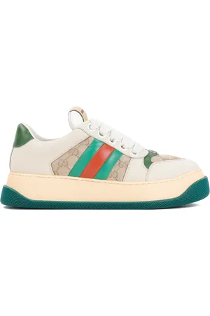 Gucci Sneakers, male, , 9 UK, Beige Leather Trainers with Web Strap