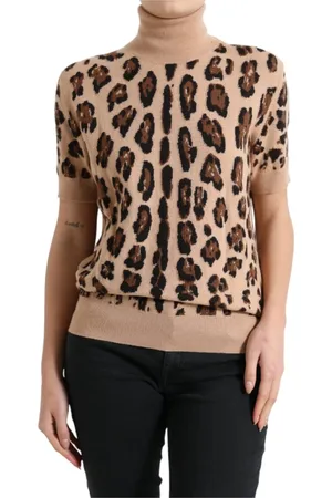 Dolce & Gabbana Turtlenecks, female, , 2XL, Leopard Wool Turtleneck Jumper