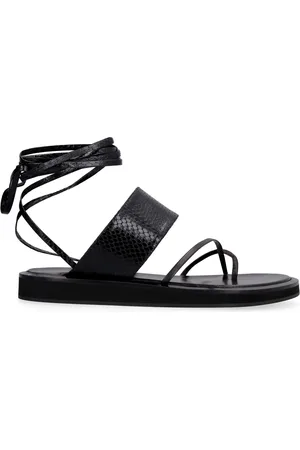 PARIS TEXAS Flat Sandals, female, , 7 UK, Snake Print Leather Tie-Up Sandals