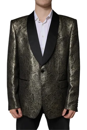 Dolce & Gabbana Blazers, male, , 4XL, Gold Jacquard Blazer Two Button Closure