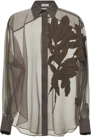 Brunello Cucinelli Shirts, female, , M, Silk Shirt with Herbarium Embroidery