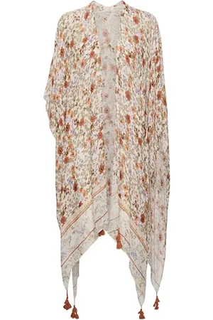 Cream Capes, female, , ONE SIZE, Multicolour Flower Kimono Blouse with Tassels