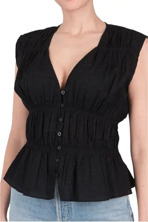 Frame Blouses, female, , M, Ruched V Neck Short Sleeve Blouse