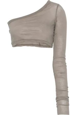 Rick Owens Long Sleeve Tops, female, , XS, One Shoulder Cropped Cotton Top Grey
