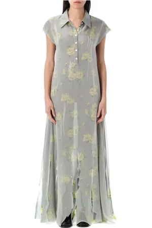 Acne Studios Maxi Dresses, female, , S, Yellow Grey Rose Print Long Dress