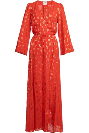 FORTE FORTE Wrap Dresses, female, , S, Long Sleeve Wrap Dress with Golden Print