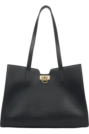 Estro Tote Bags, female, , ONE SIZE, Leather Shopper Bag with Gold Hardware