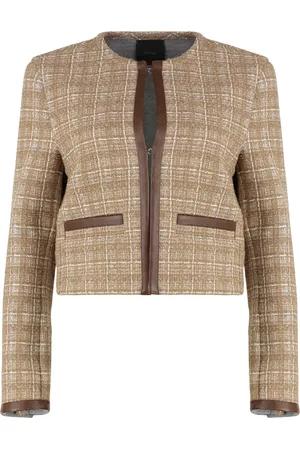 Pinko Tweed Jackets, female, , M, Tweed Jacket with Faux Leather Details