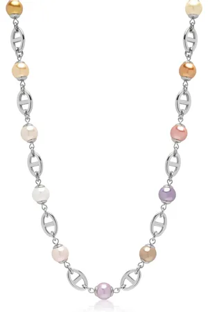Nialaya Necklaces, male, , S, Silver Mariner Chain with Multicolored Pearls
