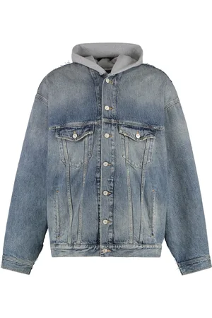 Balenciaga Denim Jackets, male, , M, Distressed Denim Jacket with Logo Detail