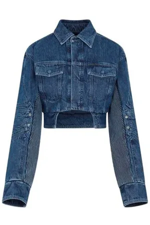 OFF-WHITE Denim Jackets, female, , 2XS, Motorcycle Hole Crop Jacket