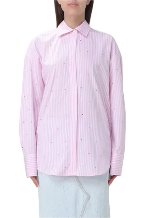 Msgm Long Sleeved Embellished Striped Shirt