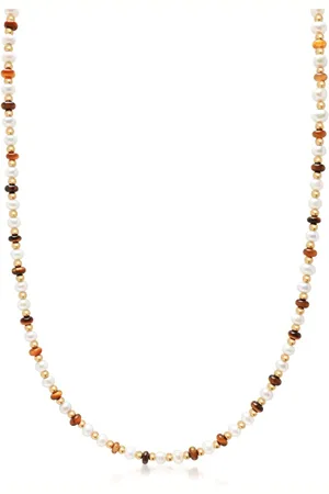 Nialaya Necklaces, male, , L, Mini Beaded Necklace with Pearls and Tiger Eye