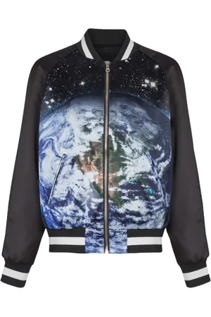 Balmain Bomber Jackets, male, , L, Graphic Print Zip Jacket Black