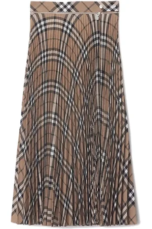 Burberry Midi Skirts, female, , 3XS, Wool Blend Check Pleated Skirt