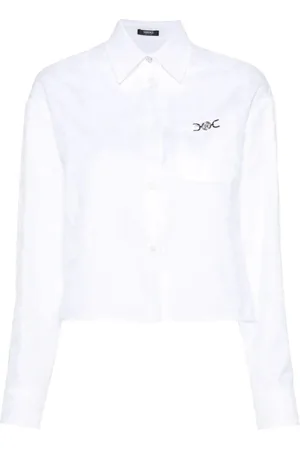 VERSACE Shirts, female, , XS, Baroque Print Cropped Shirt