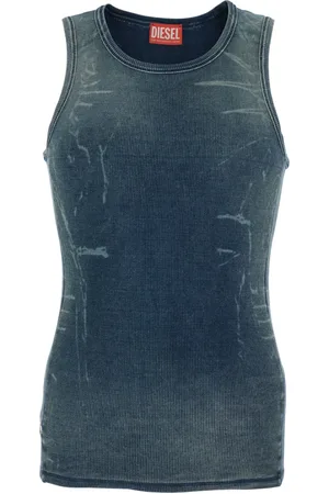 Diesel Sleeveless Tops, male, , S, Ribbed Grey Top with Faded Effect