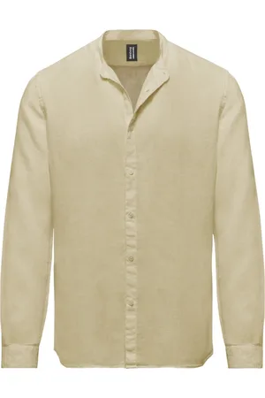 Bomboogie Casual Shirts, male, , XL, Linen Mandarin Collar Shirt
