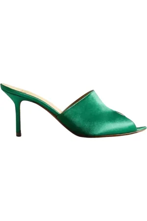 Francesco Russo Heeled Mules, female, , 5 1/2 UK, Emerald Satin High Heel Mules