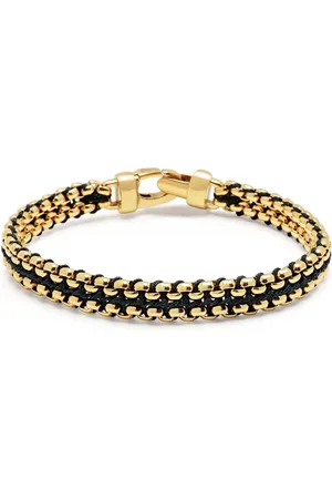 Nialaya Bracelets, male, , M, Black Woven 8mm Box Chain Bracelet