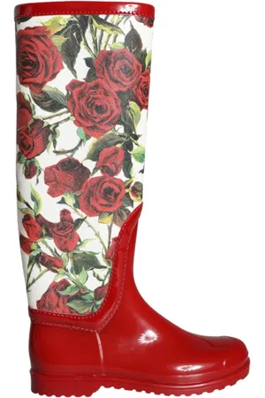 Dolce & Gabbana Rain Boots, female, , 3 UK, Red Floral Rubber Knee High Boots
